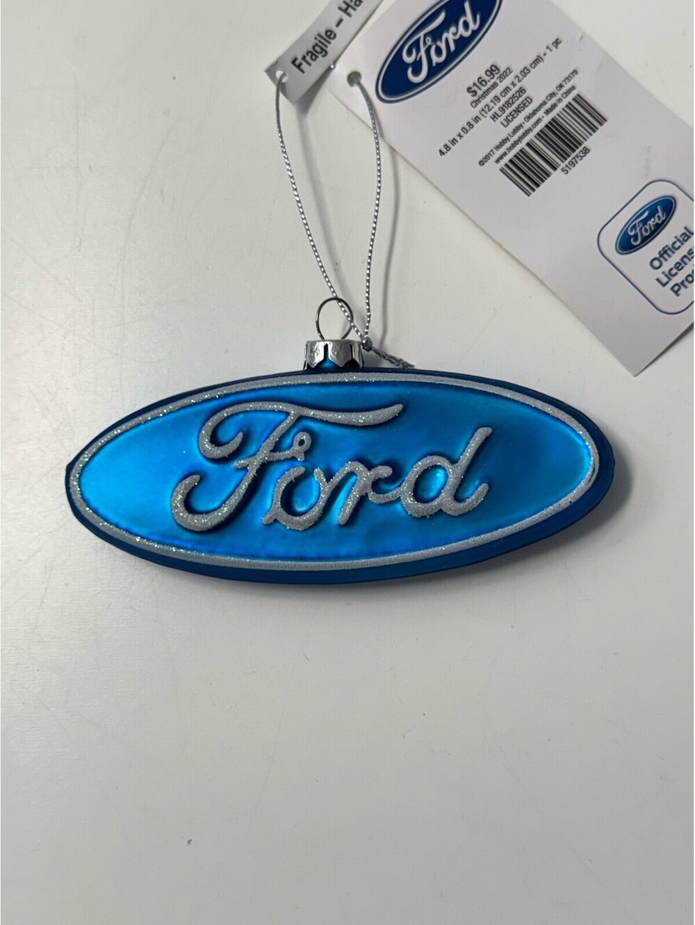 Ford Logo Blue Blown Glass Ornament Officially Licensed Christmas Holiday Decor